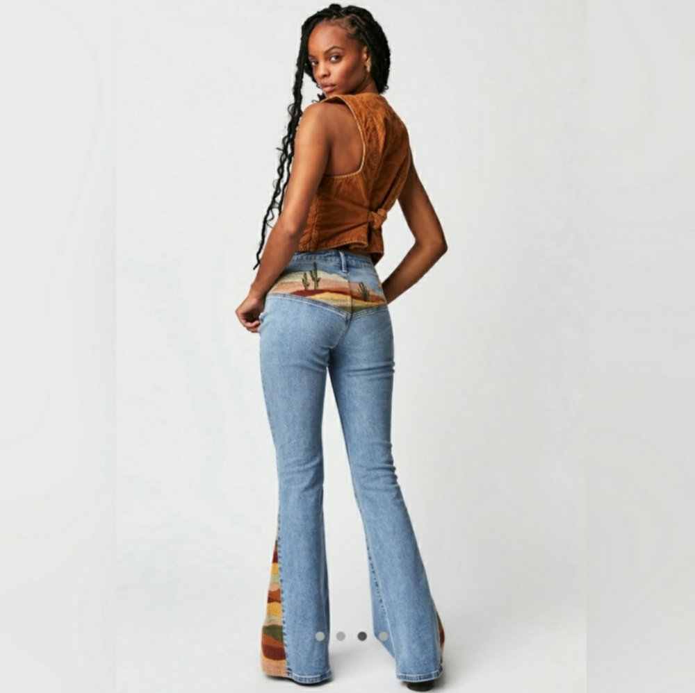 Free People x Driftwood Farrah Embroidered Sunset Flare Jeans